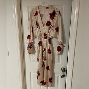 Floral Kimono Robe with Red Poppies